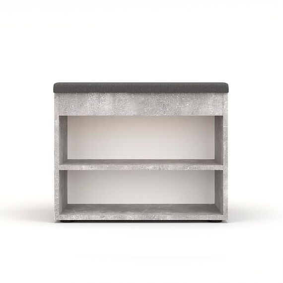 KOMTO Schuhbank mit Sitzfläche - Schuhregal Bank mit Stauraum Beton 60 x 48 x 32 cm Kleiner Schuhschrank mit Sitzbank Flur Bank Garderobenbank Sofia, Beton Polster Grau