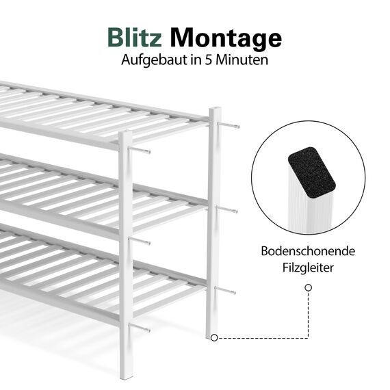 BAM BOO BOX - Schuhregal aus Bambus, Schuhablage mit 3 Ebenen, 68 x 28 x 46 cm, Erweiterbar Stapelbar, Schuhschrank Holz, Shoe Rack, Regal für Wohnzimmer oder Flur (Weiß)