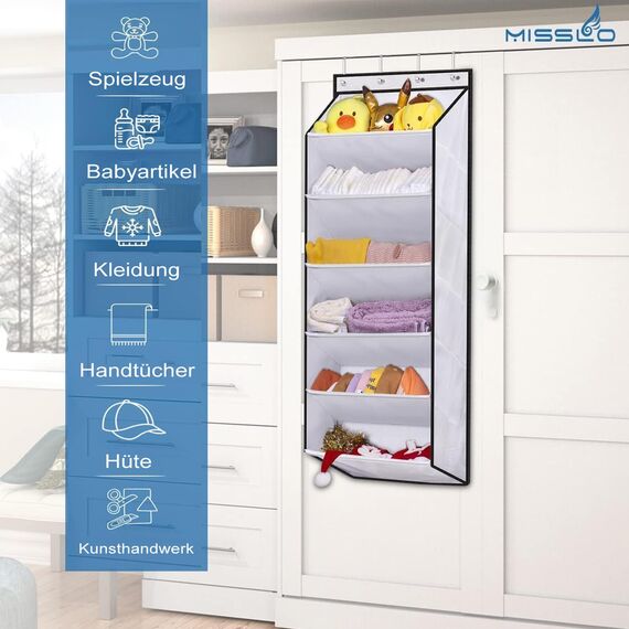 MISSLO 6 Regal Organizer über der Tür für Schuhe mit Tiefen Taschen Hängeorganizer Schuhregal für Schrank und Schlafsaal Tür Hängend 12-Paar Schmaler Türschuhregal, Weiß