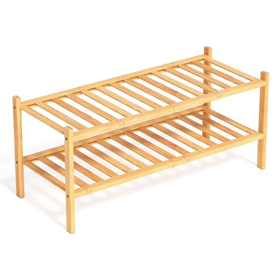 BAM BOO BOX - Schuhregal aus Bambus, Schuhablage mit 2 Ebenen, 68 x 28 x 32 cm, Erweiterbar Stapelbar, Schuhschrank Holz, Shoe Rack, Regal für Wohnzimmer oder Flur (Bambus)