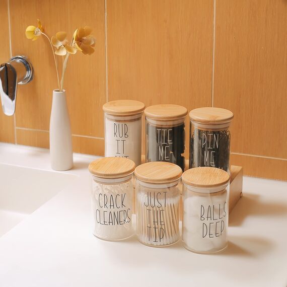 Momeemo Apothekergläser mit Deckel für Badezimmer-Aufbewahrungs-Organizer, Haargummi-Organizer und Haarnadel-Halter sind ideal für Bambus-Badezimmer-Accessoires, Badezimmer-Dekoration,