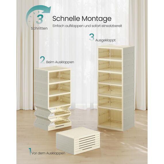 SONGMICS Schuhschrank, Schuhregal schmal, Schuh-Organizer klappbar, durchsichtige Tür, für 12 Paar Schuhe, für Stiefel, Turnschuhe, Flur, Wohnzimmer, 6 Ebenen, cremeweiß LSP912WD01