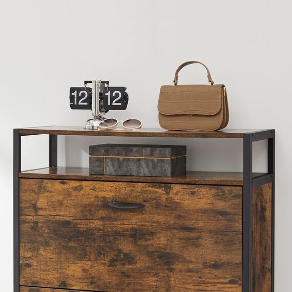 VASAGLE Schuhschrank, schmales Schuhregal, Schuhkipper mit 3 Klappen, für 15-24 Paar Schuhe, platzsparend, staubdicht, 30 x 80 x 130 cm, für Flur, vintagebraun-schwarz LBS802B01