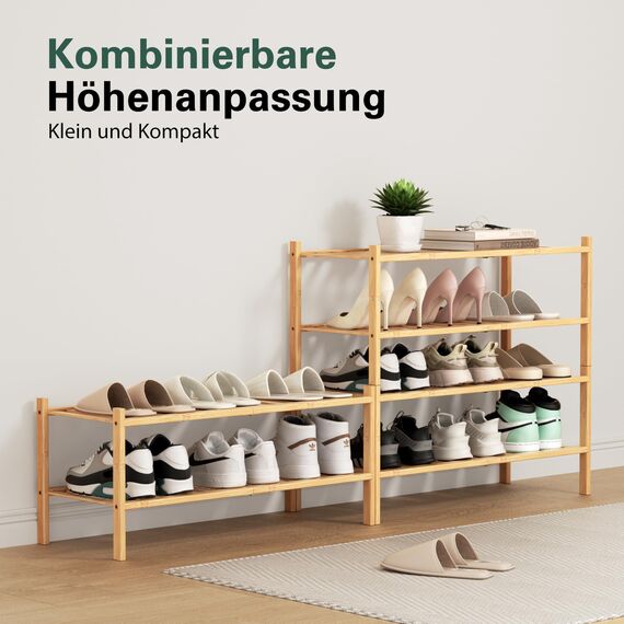 BAM BOO BOX - Schuhregal aus Bambus, Schuhablage mit 2 Ebenen, 68 x 28 x 32 cm, Erweiterbar Stapelbar, Schuhschrank Holz, Shoe Rack, Regal für Wohnzimmer oder Flur (Bambus)
