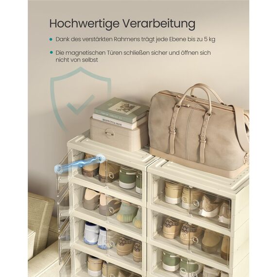 SONGMICS Schuhschrank, Schuhregal schmal, Schuh-Organizer klappbar, durchsichtige Tür, für 12 Paar Schuhe, für Stiefel, Turnschuhe, Flur, Wohnzimmer, 6 Ebenen, cremeweiß LSP912WD01