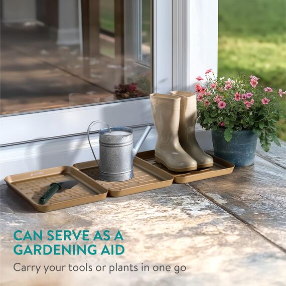 Navaris 3X Schuhabtropfschale Schuhmatte Ablage klein - Schuhablage 35x27x2,5cm mit erhöhtem Rand - Abtropfschale Bronze für Schuhe Regen Herbst Winter