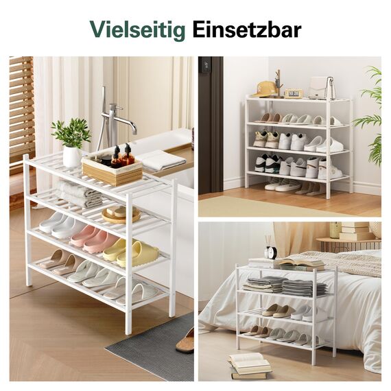 BAM BOO BOX - Schuhregal aus Bambus, Schuhablage mit 4 Ebenen, 68 x 28 x 64 cm, Erweiterbar Stapelbar, Schuhschrank Holz, Shoe Rack, Regal für Wohnzimmer oder Flur (Weiß)
