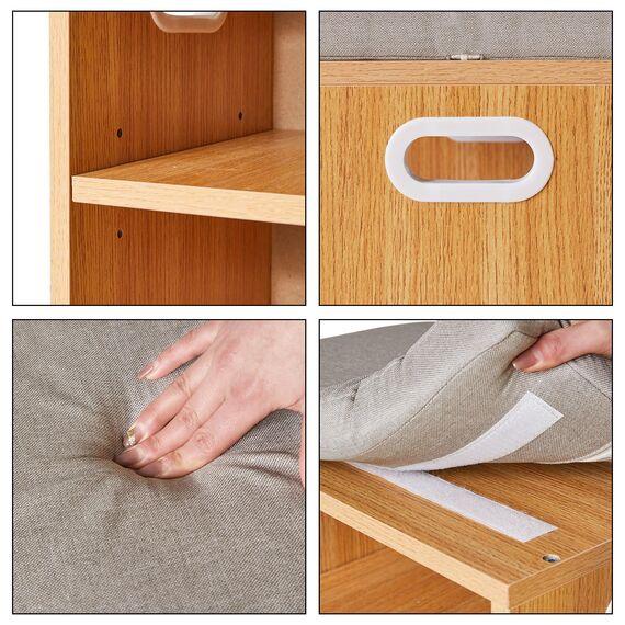 YMYNY Schuh Aufbewahrungsbank mit Sitzkissen, 2-Tier Schuh Rack mit gepolstertem Sitz, justierbarer Schuh Organizer Schrank für Eingang, Wohnzimmer, Flur, Schrank, 42H*39L*28Wcm, Natürlich, HBD028N