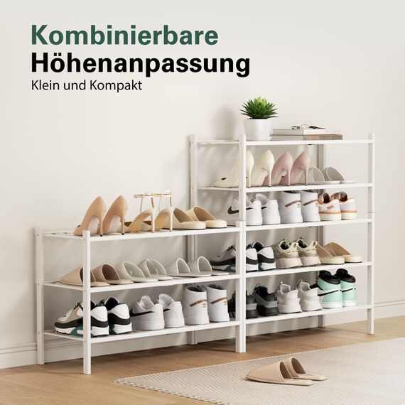 BAM BOO BOX - Schuhregal aus Bambus, Schuhablage mit 3 Ebenen, 68 x 28 x 46 cm, Erweiterbar Stapelbar, Schuhschrank Holz, Shoe Rack, Regal für Wohnzimmer oder Flur (Weiß)