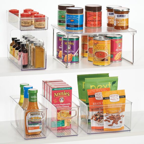 iDesign,63898,Aufbewahrungsbox AA8für dieKüche, großer &tiefer Küchen Organizer aus Kunststoff,offene Kühlschrankbox mit Griffen, durchsichtig, 25,5 cm x 20,25 cm x 12,75 cm