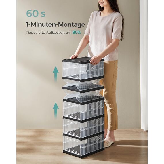 SONGMICS Schuhschrank, mit 6 Schuhboxen, integrierter Schuh-Organizer, faltbar, tragbar, für Schuhe bis Größe 46, 1-Min-Montage, transparent-tintenschwarz LSP205B01
