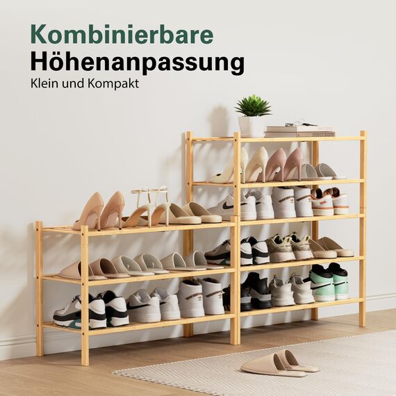 BAM BOO BOX - Schuhregal aus Bambus, Schuhablage mit 3 Ebenen, 68 x 28 x 46 cm, Erweiterbar Stapelbar, Schuhschrank Holz, Shoe Rack, Regal für Wohnzimmer oder Flur (Bambus)