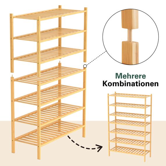 BAM BOO BOX - Schuhregal aus Bambus, Schuhablage mit 4 Ebenen, 68 x 28 x 64 cm, Erweiterbar Stapelbar, Schuhschrank Holz, Shoe Rack, Regal für Wohnzimmer oder Flur (Bambus)