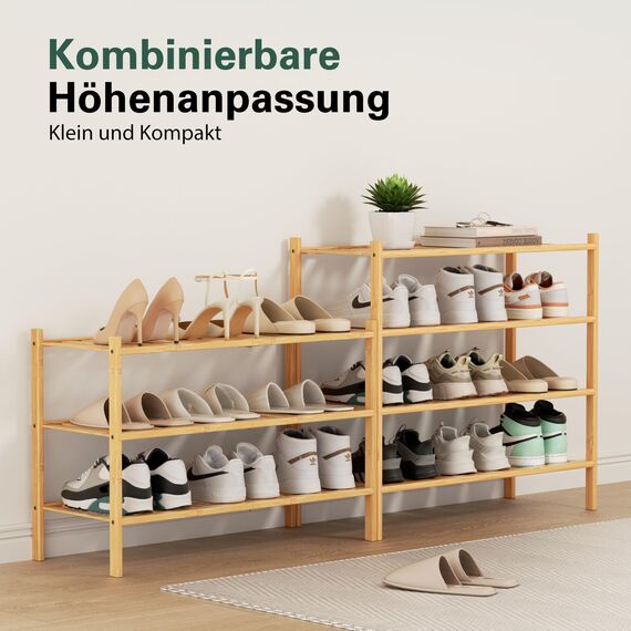 BAM BOO BOX - Schuhregal aus Bambus, Schuhablage mit 4 Ebenen, 68 x 28 x 64 cm, Erweiterbar Stapelbar, Schuhschrank Holz, Shoe Rack, Regal für Wohnzimmer oder Flur (Bambus)