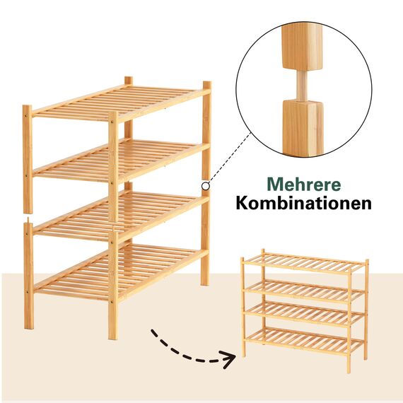 BAM BOO BOX - Schuhregal aus Bambus, Schuhablage mit 2 Ebenen, 68 x 28 x 32 cm, Erweiterbar Stapelbar, Schuhschrank Holz, Shoe Rack, Regal für Wohnzimmer oder Flur (Bambus)