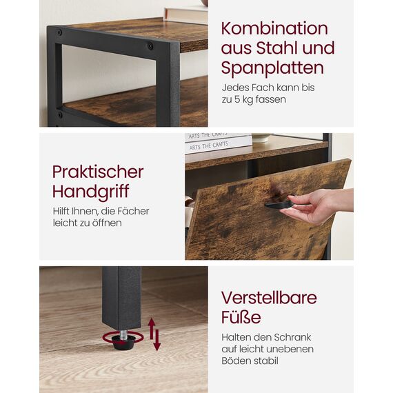 VASAGLE Schuhschrank, schmales Schuhregal, Schuhkipper mit 3 Klappen, für 12-18 Paar Schuhe, platzsparend, staubdicht, 30 x 60 x 130 cm, für Flur, vintagebraun-schwarz LBS101B01