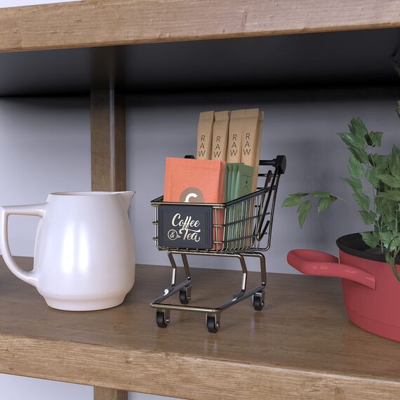 KUSOVILI Metall Teebeutel- & Zuckerpackungshalter Aufbewahrung, Mini Wagen Organizer für Kaffee, Tee, Süßigkeiten, Süßstoffe, Sahneportionen, Perfekt für Zuhause, Teeraum und Café