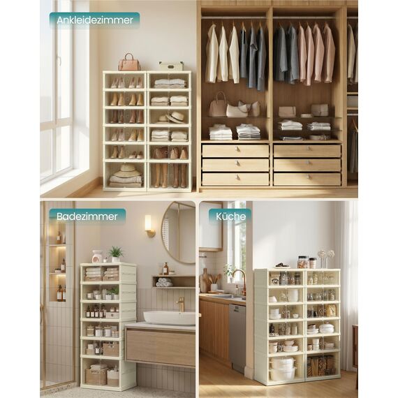 SONGMICS Schuhschrank, Schuhregal schmal, Schuh-Organizer klappbar, durchsichtige Tür, für 12 Paar Schuhe, für Stiefel, Turnschuhe, Flur, Wohnzimmer, 6 Ebenen, cremeweiß LSP912WD01