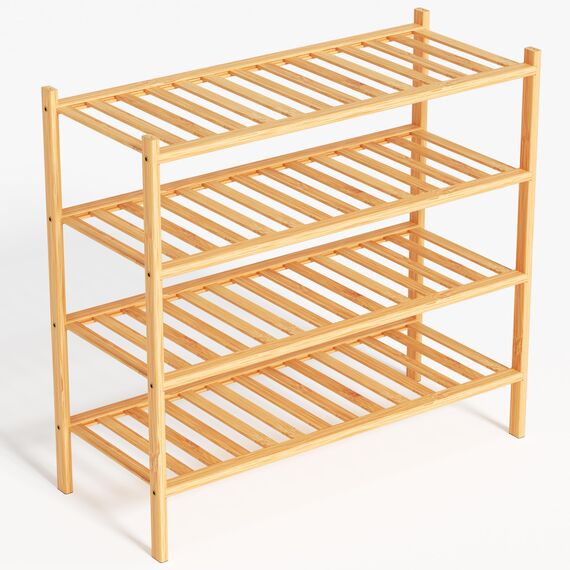 BAM BOO BOX - Schuhregal aus Bambus, Schuhablage mit 4 Ebenen, 68 x 28 x 64 cm, Erweiterbar Stapelbar, Schuhschrank Holz, Shoe Rack, Regal für Wohnzimmer oder Flur (Bambus)
