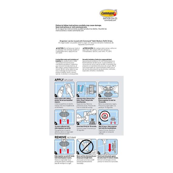 Command Zubehör, Satin-Nickel, 1, 2 wasserfeste Streifen, organisieren Sie Schäden frei Organizer, Metall, 0