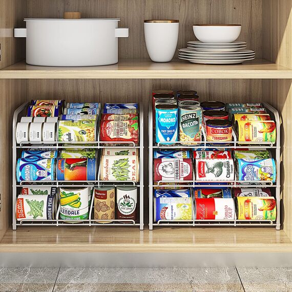AIYAKA Dosenregal-Organizer, 3 Etagen, stapelbarer Dosenspender, für Lebensmittelaufbewahrung, Küchenschränke oder Speisekammer, Aufbewahrung für 36 Dosen, Silber
