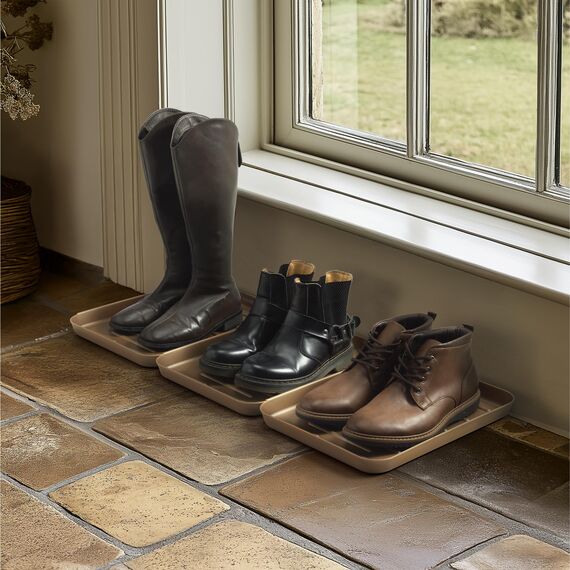 Navaris 3X Schuhabtropfschale Schuhmatte Ablage klein - Schuhablage 35x27x2,5cm mit erhöhtem Rand - Abtropfschale Bronze für Schuhe Regen Herbst Winter