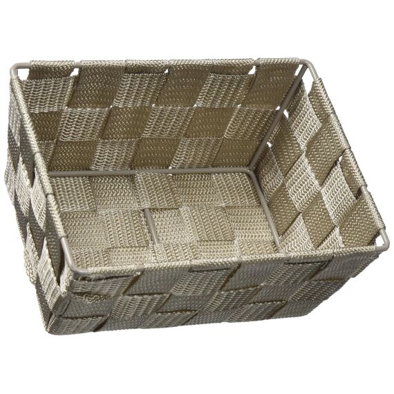 WENKO Aufbewahrungskorb Adria Mini Taupe - Badkorb, rechteckig, Kunststoff-Geflecht, Polypropylen, 19 x 9 x 14 cm, Taupe Mini Long