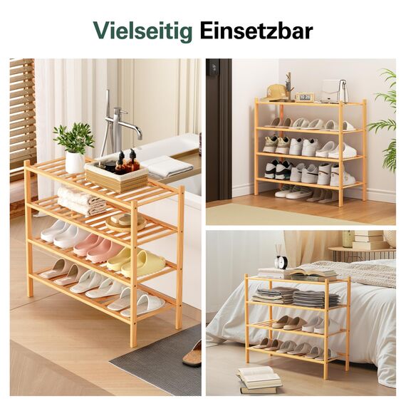 BAM BOO BOX - Schuhregal aus Bambus, Schuhablage mit 4 Ebenen, 68 x 28 x 64 cm, Erweiterbar Stapelbar, Schuhschrank Holz, Shoe Rack, Regal für Wohnzimmer oder Flur (Bambus)