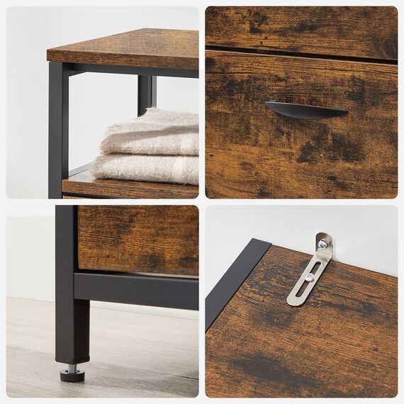 VASAGLE Schuhschrank, schmales Schuhregal, Schuhkipper mit 2 Klappen, für 10-16 Paar Schuhe, platzsparend, staubdicht, 30 x 80 x 95 cm, für Flur, vintagebraun-schwarz LBS801B01