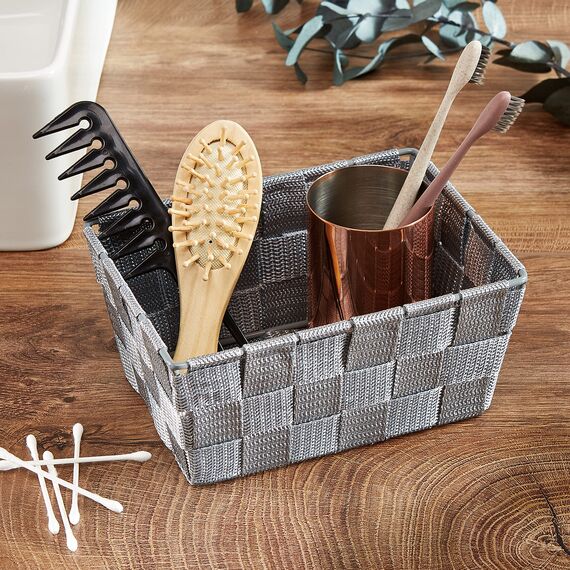 WENKO Aufbewahrungskorb Adria Mini Grau - Badkorb, rechteckig, Polypropylen, 19 x 9 x 14 cm, Grau Mini Long