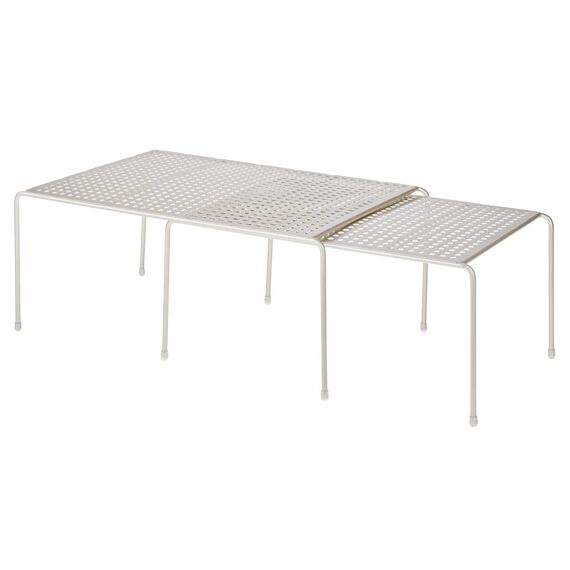 mDesign Regaleinsatz für Küchenschrank – verstellbare Geschirrablage aus Metall für mehr Abstellfläche – stapelbarer Schrankeinsatz zum Ausziehen – mattsilberfarben