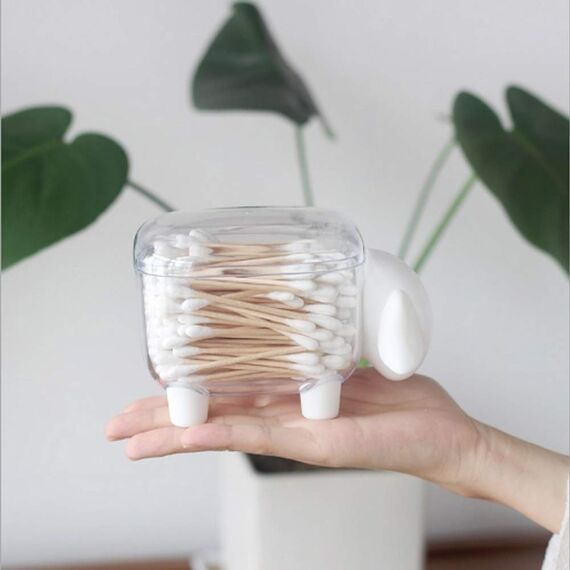 porlik Qtip Zahnstocher / Wattestäbchenhalter, Schaf-Form, mit Deckel, Schwarz