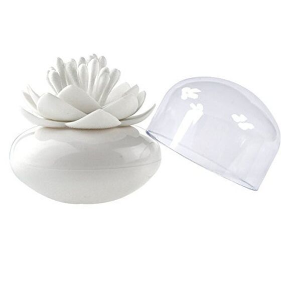 HomDSim Lotus-Wattestäbchen-Halter, kleine Wattestäbchen, Zahnstocher, Bürstenhalter, Aufbewahrungsbox, Organizer mit transparentem Deckel, staubdichter Deckel, Grün, Pink, Weiß, 3 Stück