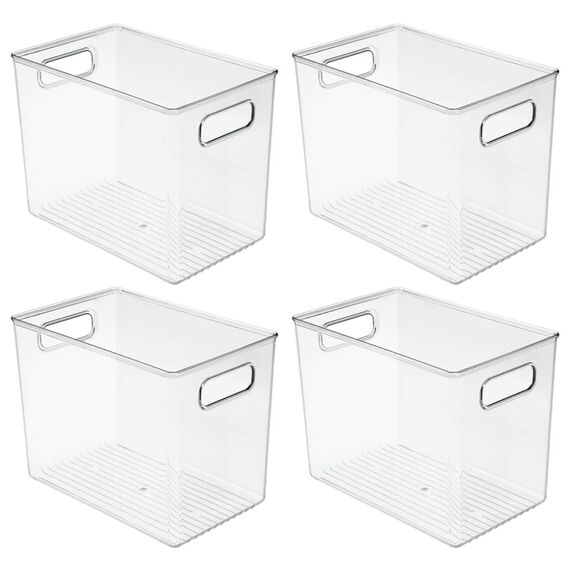 mDesign 4er-Set Aufbewahrungsbox mit Griffen – hohe Kühlschrankbox zur Lebensmittelaufbewahrung – Ablage aus Kunststoff für den Küchen- oder Kühlschrank – durchsichtig