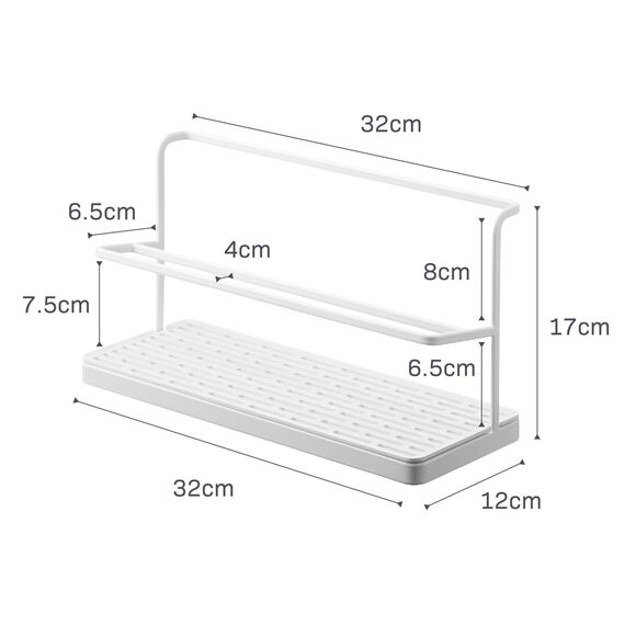 YAMAZAKI 5409 Tower Flaschen-Abtropfständer mit Ablage, weiß, Stahl/ABS-Harz, minimalistisch, 32 x 12 x 17 cm