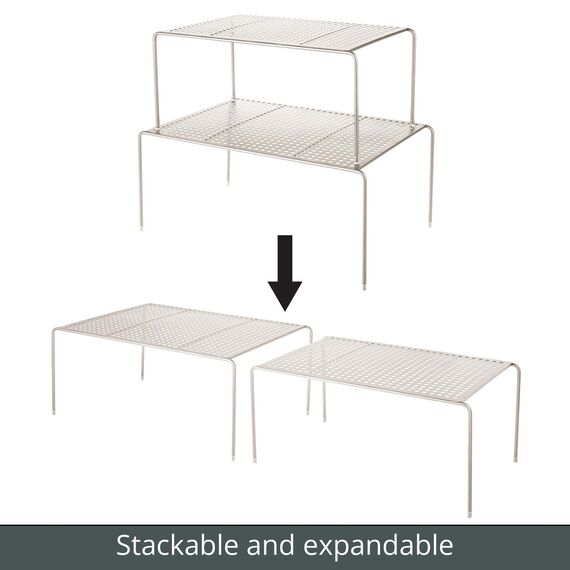 mDesign Regaleinsatz für Küchenschrank – verstellbare Geschirrablage aus Metall für mehr Abstellfläche – stapelbarer Schrankeinsatz zum Ausziehen – mattsilberfarben