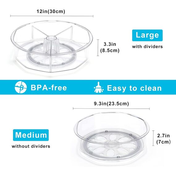 Puricon 2 Stück verschiedene Drehplatte Lazy Susan Küchen Organizer, Drehteller für Kühlschrank Drehscheibe, Transparent Drehtablett Drehbar Rondell Aufbewahrung Turntable 23,5 * 30 CM