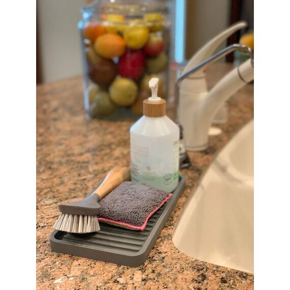 Happitasa Silikon-Küchenspüle-Organizer, Schwammhalter und Arbeitsplattenschutz, Seifenschale und Spenderablage für Bad und Küche (Grau, 25,4 x 13,3 cm)