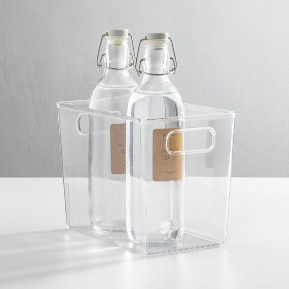 mDesign 4er-Set Aufbewahrungsbox mit Griffen – hohe Kühlschrankbox zur Lebensmittelaufbewahrung – Ablage aus Kunststoff für den Küchen- oder Kühlschrank – durchsichtig