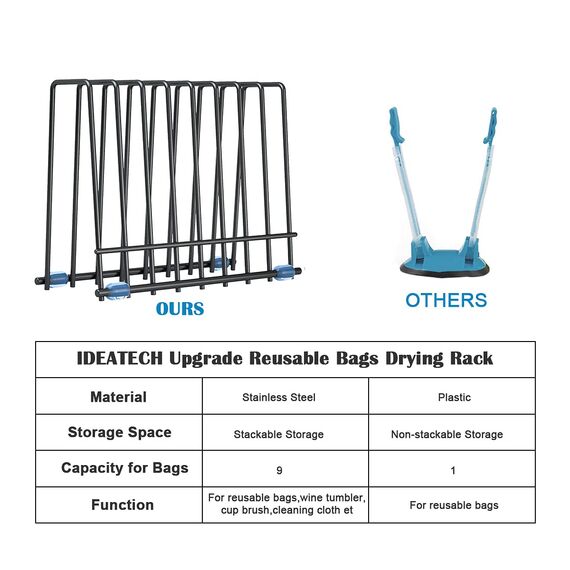 Wiederverwendbare Aufbewahrungstaschen, Edelstahl-Ständer für wiederverwendbare Aufbewahrungstaschen, Trockengestell-Halter für wiederverwendbare Taschen, Bücher, Make-up-Pinsel (schwarz)