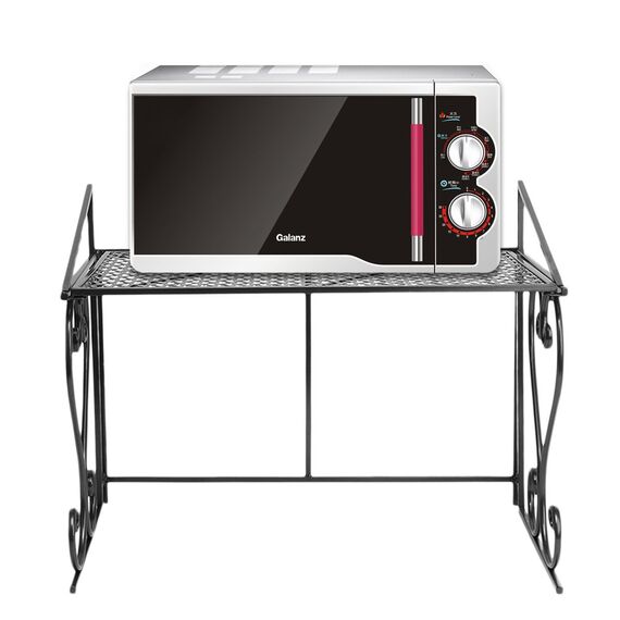 P&B Stabiles Mikrowellen-Regal, Metall, Mikrowellen-Regal, einlagig, Küchenaufbewahrung, Organizer, Arbeitsplatte, platzsparend, für kleine Küche, Badezimmer (Schwarz)