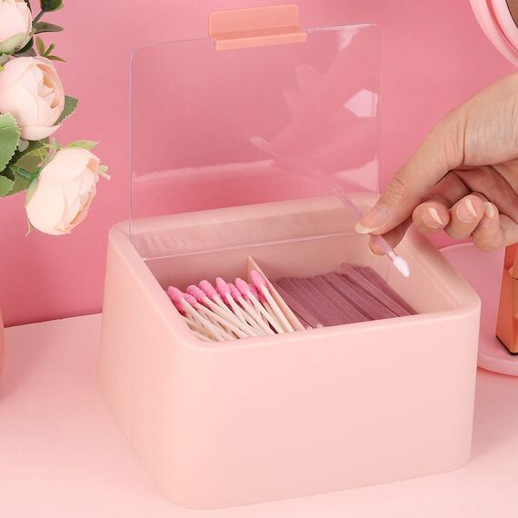 Tecbeauty Qtips Spender für Wattestäbchen, Kunststoff, mit Scharnierdeckel, 2 Fächer, 2 Stück