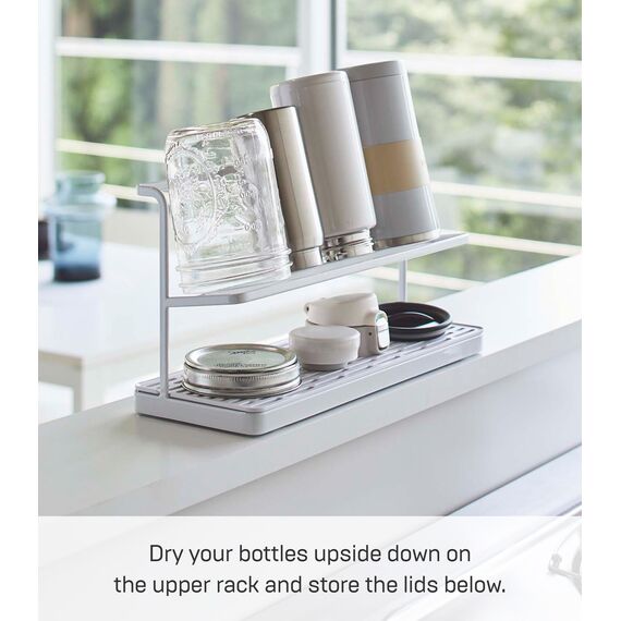 YAMAZAKI 5409 Tower Flaschen-Abtropfständer mit Ablage, weiß, Stahl/ABS-Harz, minimalistisch, 32 x 12 x 17 cm