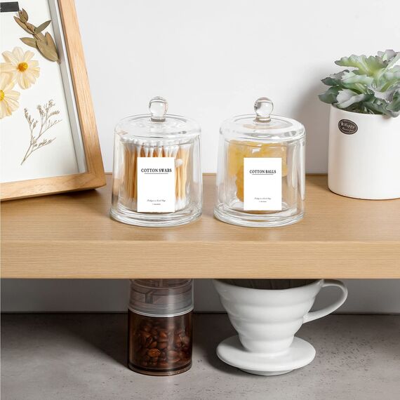 Qtip Halter Dicke Glas-Apothekergläser mit Deckel für Badezimmerzubehör, Schminktisch-Organizer und Make-up-Aufbewahrung für Wattebälle, Tupfer, Badezimmer-Dekor, 2 Stück transparent