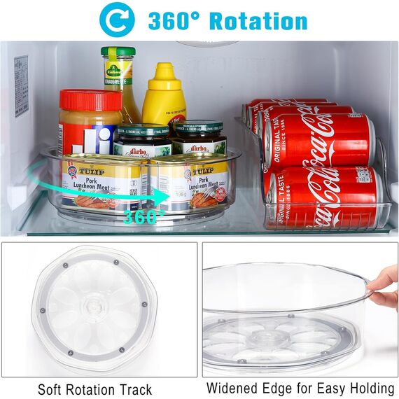 Puricon 2 Stück verschiedene Drehplatte Lazy Susan Küchen Organizer, Drehteller für Kühlschrank Drehscheibe, Transparent Drehtablett Drehbar Rondell Aufbewahrung Turntable 23,5 * 30 CM