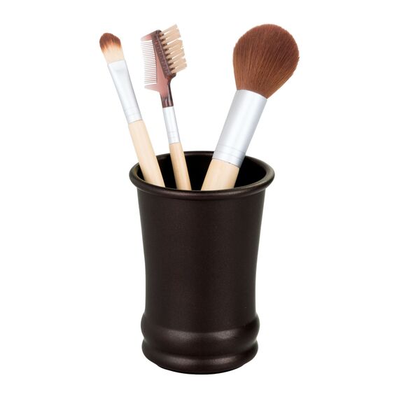 InterDesign iDesign - 26181 Olivia Metallbecher, Make-up-Pinselhalter und Zahnbürstenbecher für Badezimmer, Arbeitsplatte, Schreibtisch, Wohnheim, Uni und Waschtisch, 8,3 x 8,3 x 10,8 cm, Bronze