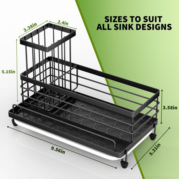 Cisily Küchenspüle Caddy Organizer, rostfrei, rutschfest, Schwammhalter mit Spülbürstenhalter, Organizer, Küchenorganisation und Aufbewahrung, unverzichtbares Zubehör für Arbeitsplatte