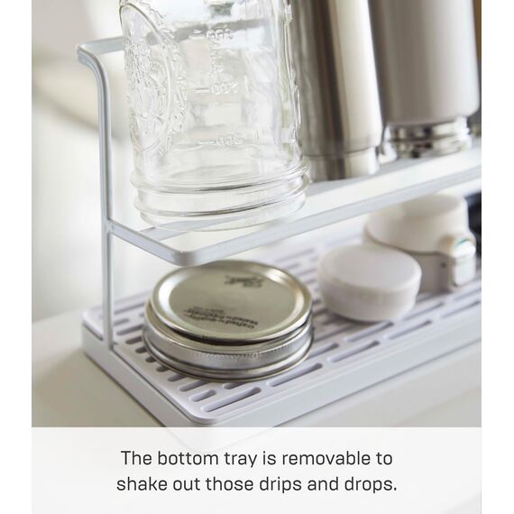 YAMAZAKI 5409 Tower Flaschen-Abtropfständer mit Ablage, weiß, Stahl/ABS-Harz, minimalistisch, 32 x 12 x 17 cm