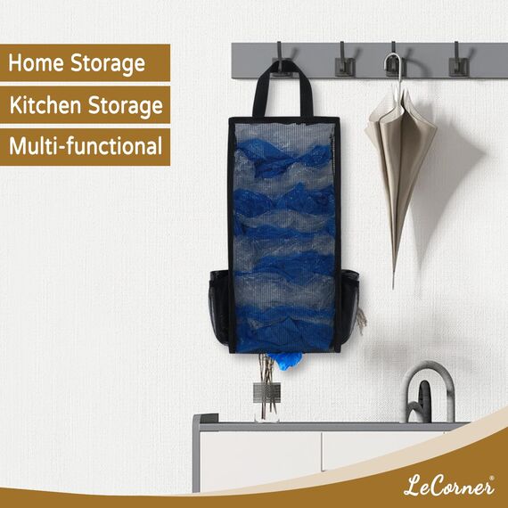 LeCorner Plastiktütenhalter, große Kapazität, Lebensmittelbeutelhalter, atmungsaktiver Netz-Plastiktütenhalter für Lebensmitteltüten, leichter Müllbeutelhalter, Spender, Organizer