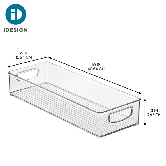 iDesign InterDesign Home Kitchen Organizer Mülleimer für Speisekammer, Kühlschrank, Gefrierschrank und Aufbewahrungsschrank, 40,6 x 15,2 x 7,6 cm, robustem, Kunststoff, Transparent, 1 Stück, Medium